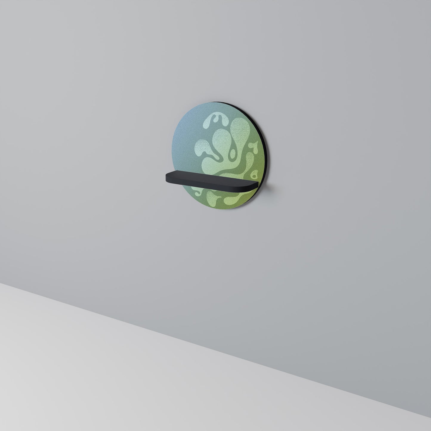 IRREGULAR BLUE Round Art Shelf In Black Finish