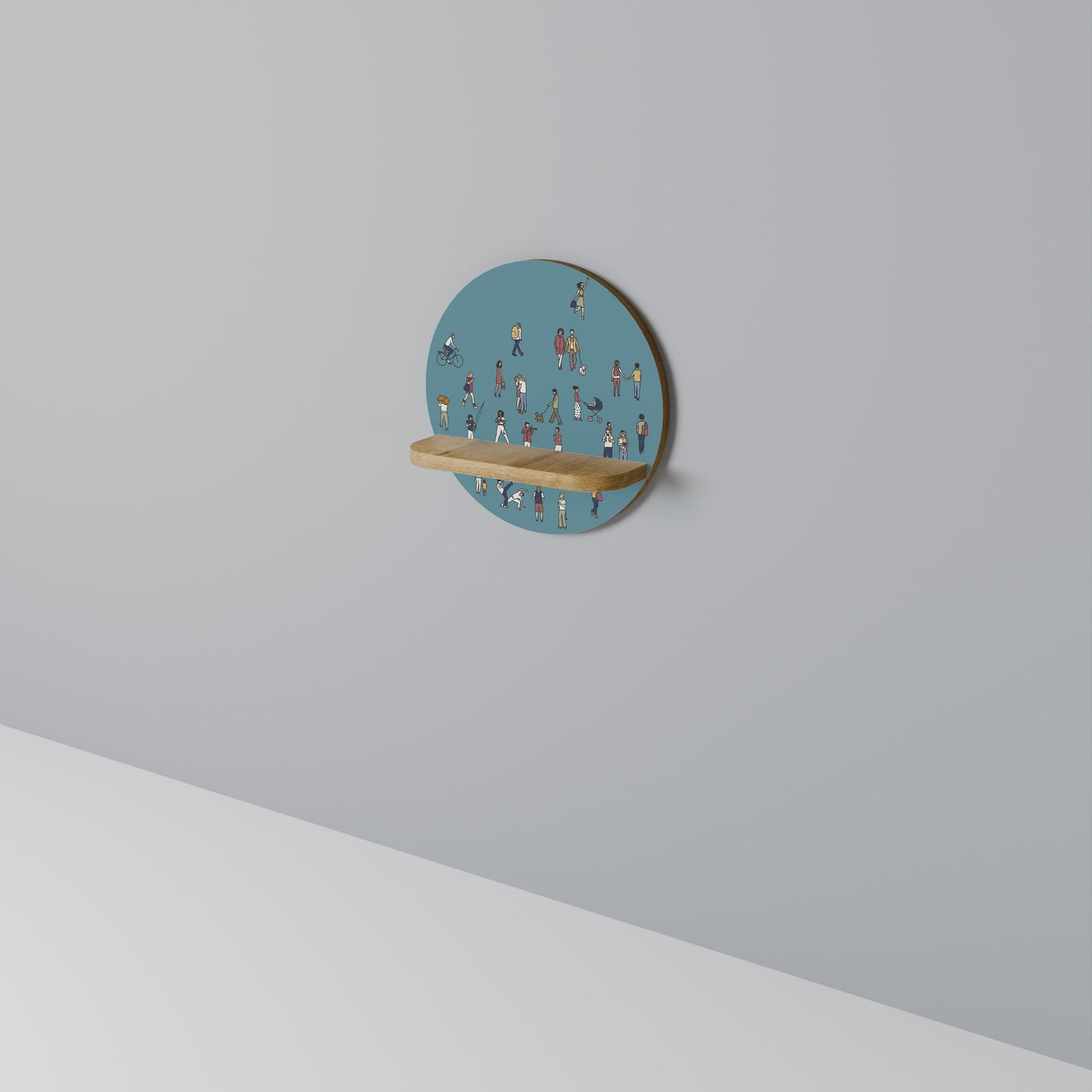 COLLECTIVE STREAM Round Art Shelf In Oak Effect