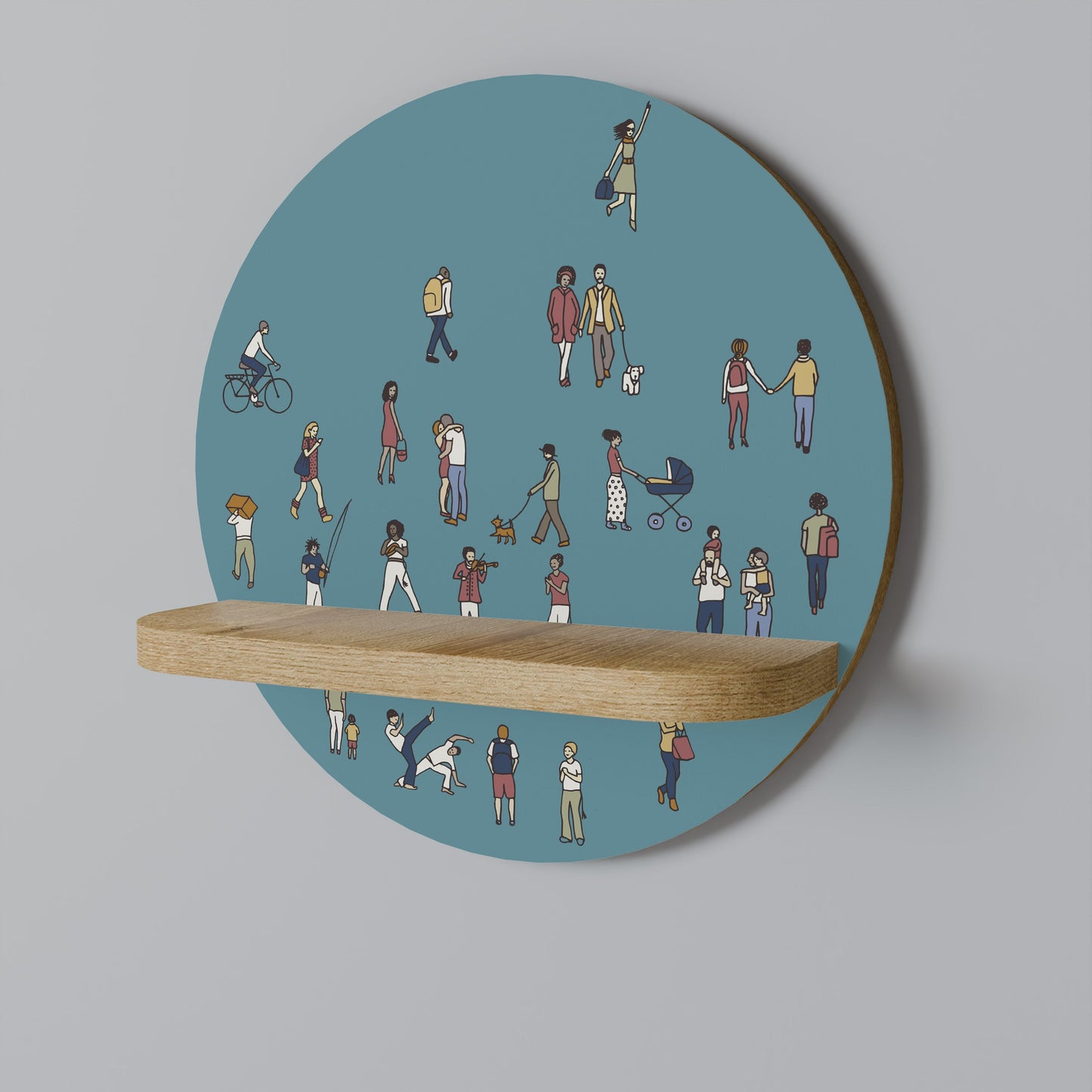 COLLECTIVE STREAM Round Art Shelf In Oak Effect