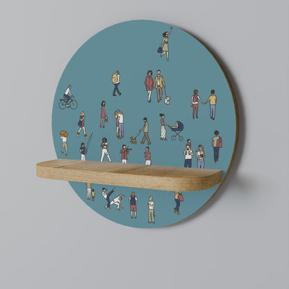 COLLECTIVE STREAM Round Art Shelf In Oak Effect