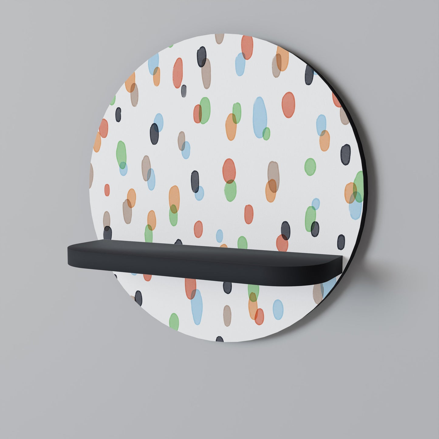 ENERGETIC SPOTS Round Art Shelf In Black Finish