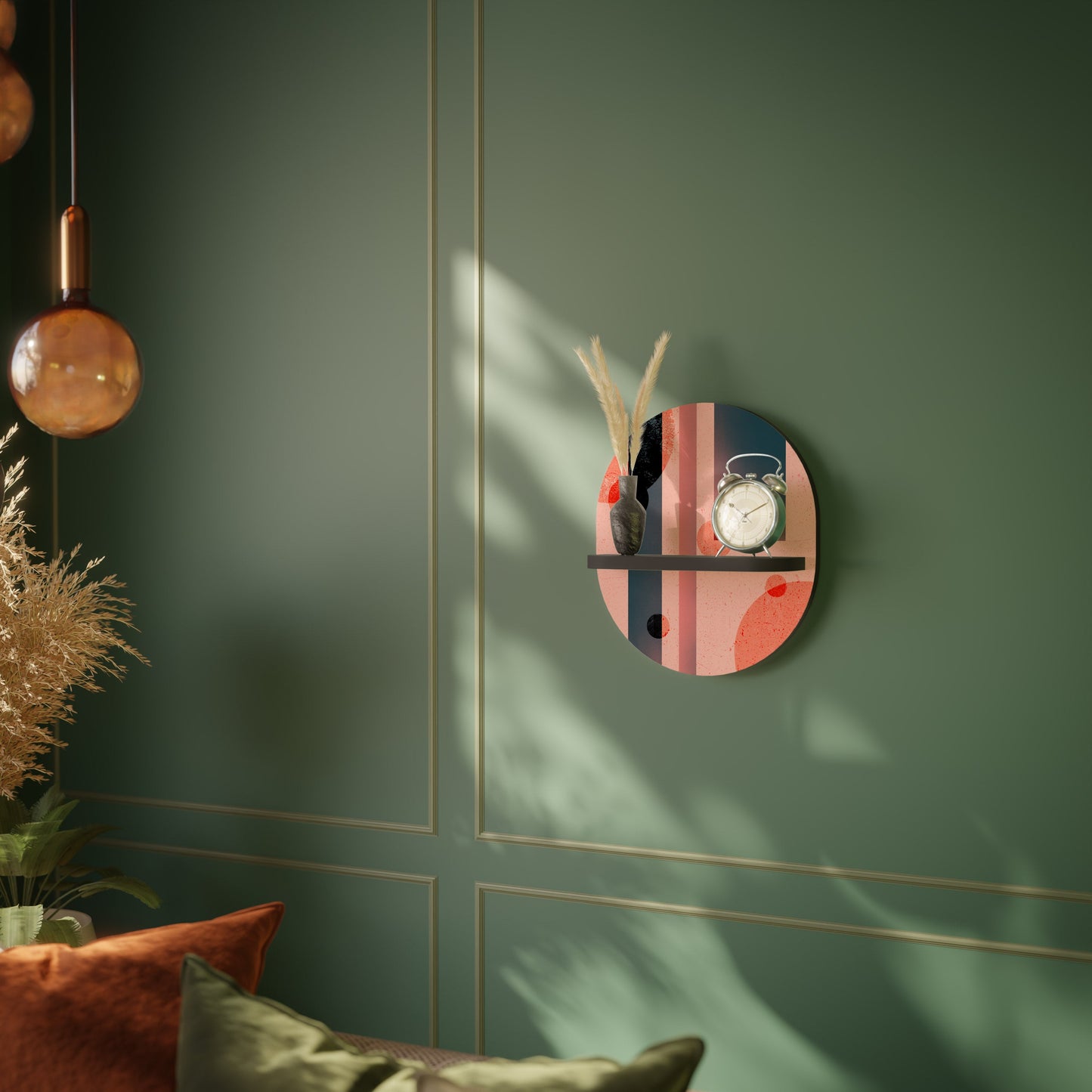 BLUSHED SPECTRUM Oval Art Shelf In Black Finish