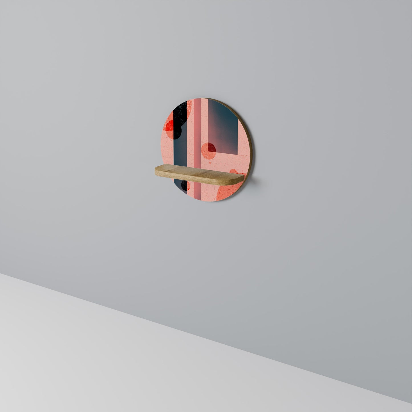 BLUSHED SPECTRUM Round Art Shelf In Oak Effect