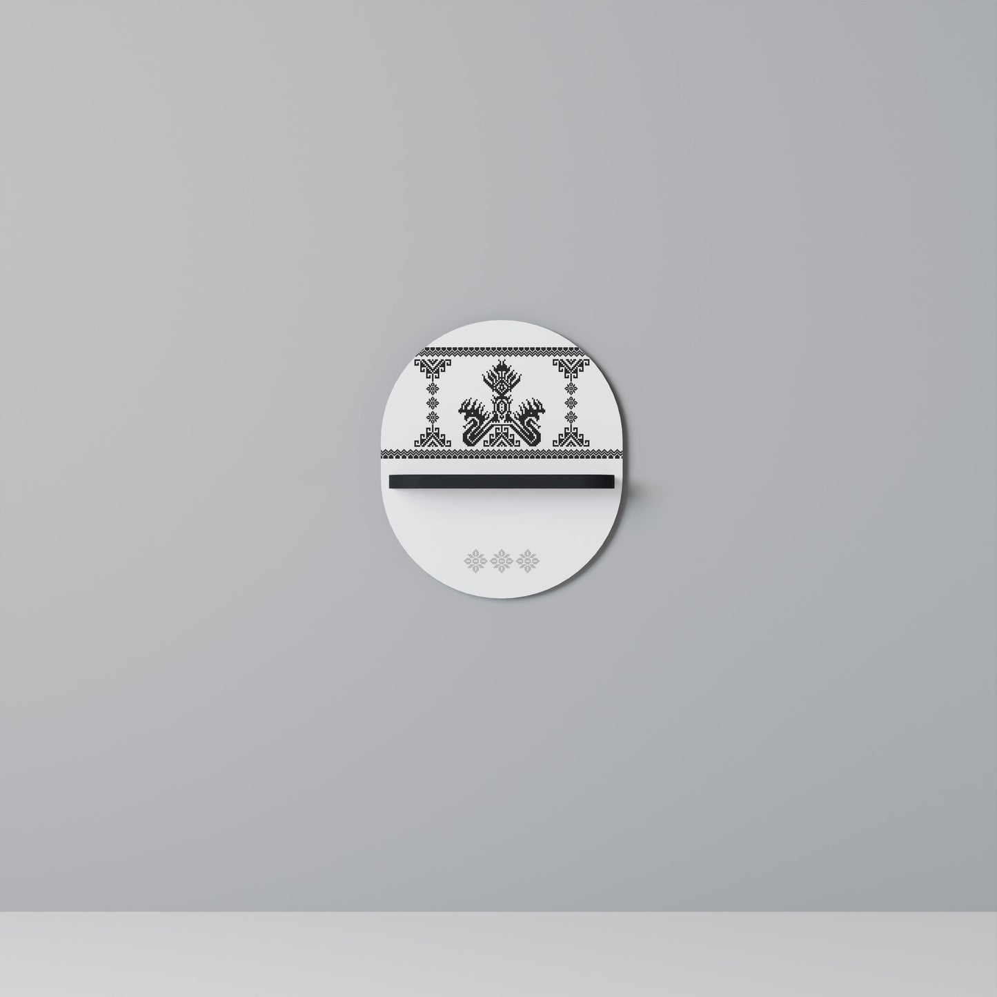 MYTHIC STITCH Oval Art Shelf In Black Finish