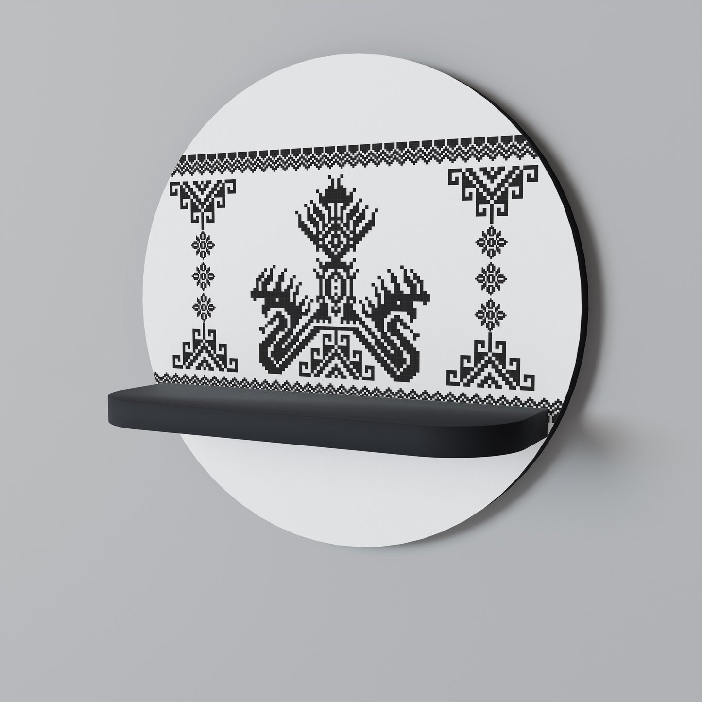 MYTHIC STITCH Round Art Shelf In Black Finish