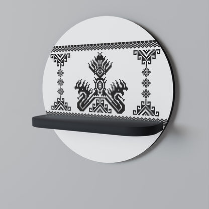 MYTHIC STITCH Round Art Shelf In Black Finish