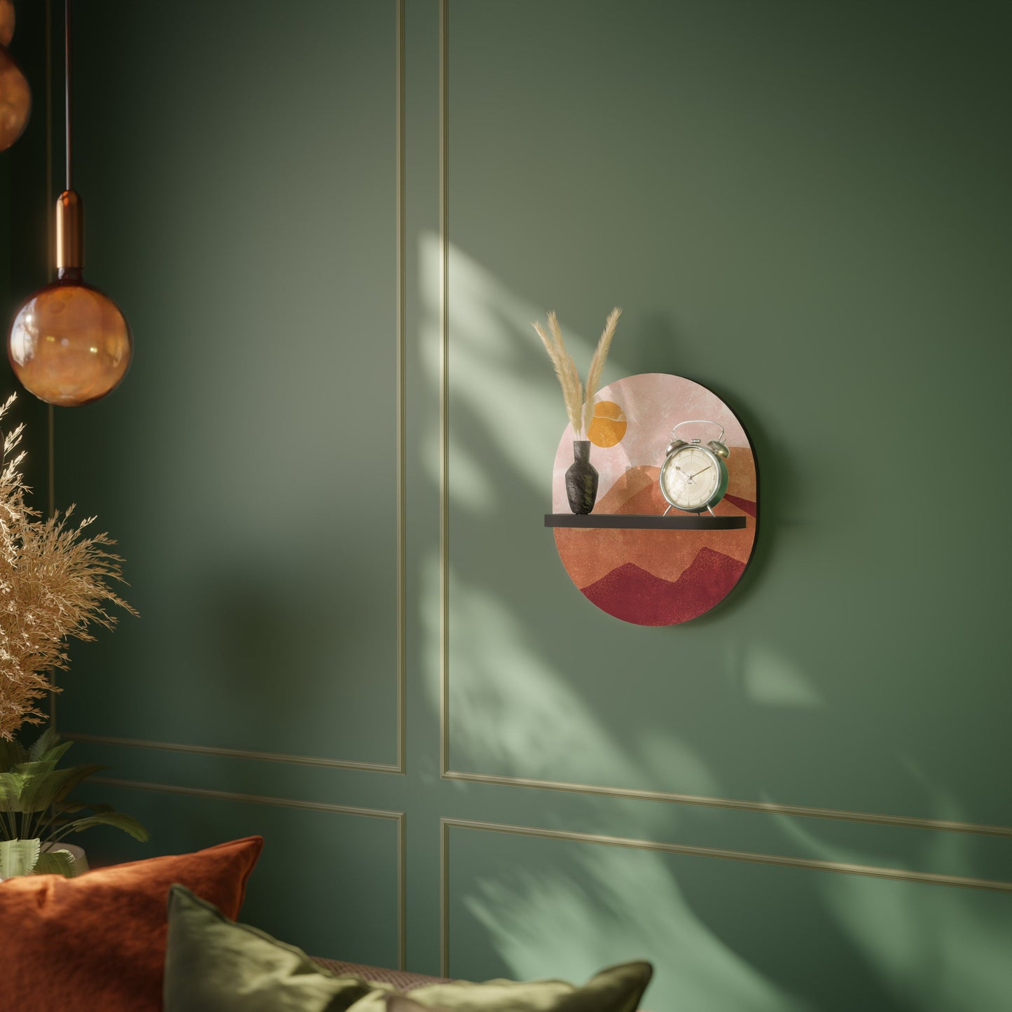 LUMINOUS SUNLIGHT Oval Art Shelf In Black Finish