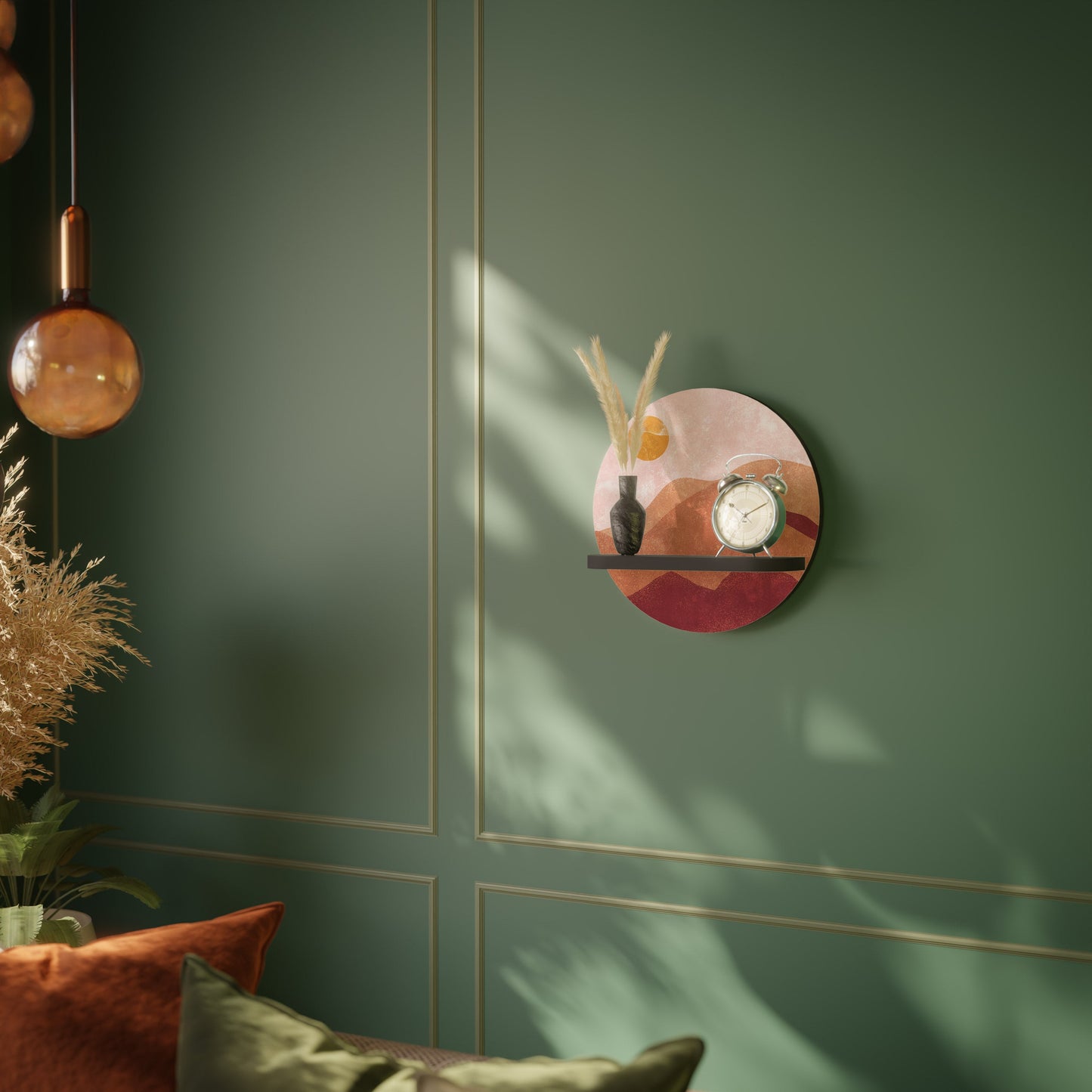 LUMINOUS SUNLIGHT Round Art Shelf In Black Finish