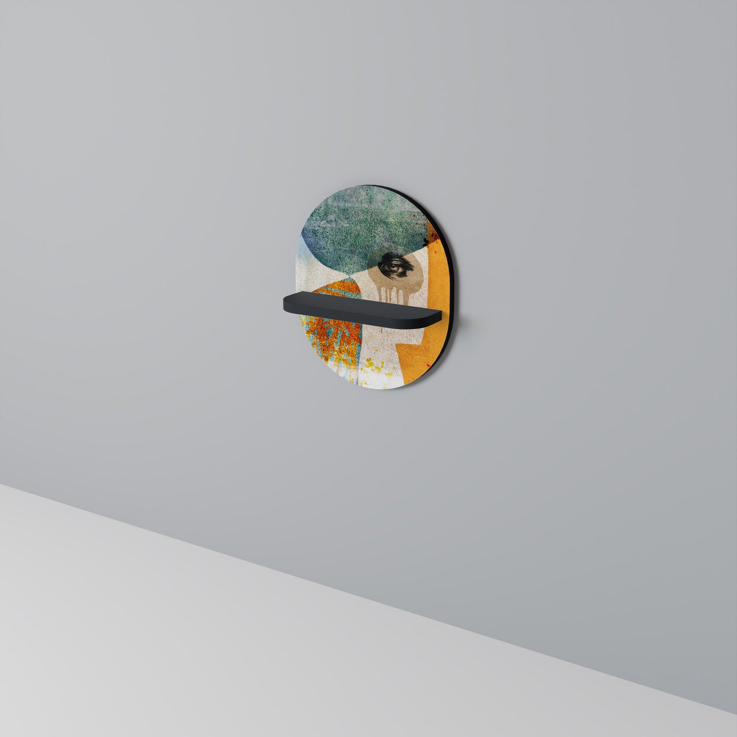 ABSTRACT FACES Oval Art Shelf In Black Finish