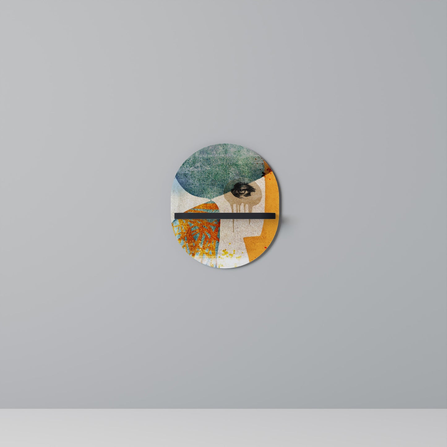 ABSTRACT FACES Oval Art Shelf In Black Finish