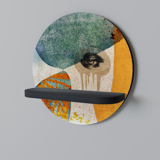 ABSTRACT FACES Round Art Shelf In Black Finish