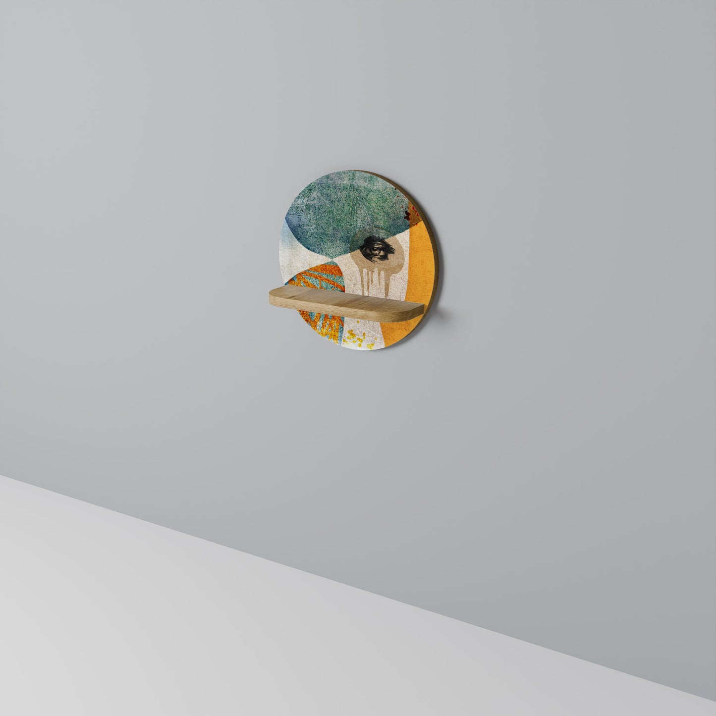 ABSTRACT FACES Mensola Rotonda Decorativa in Effetto Rovere