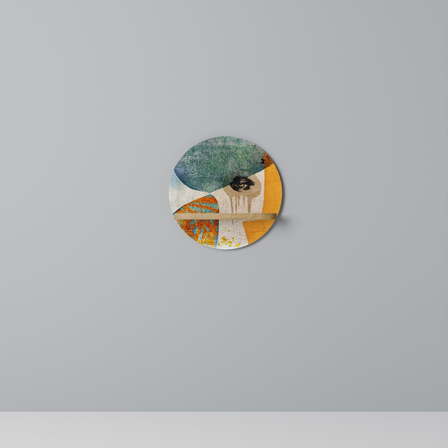 ABSTRACT FACES Mensola Rotonda Decorativa in Effetto Rovere