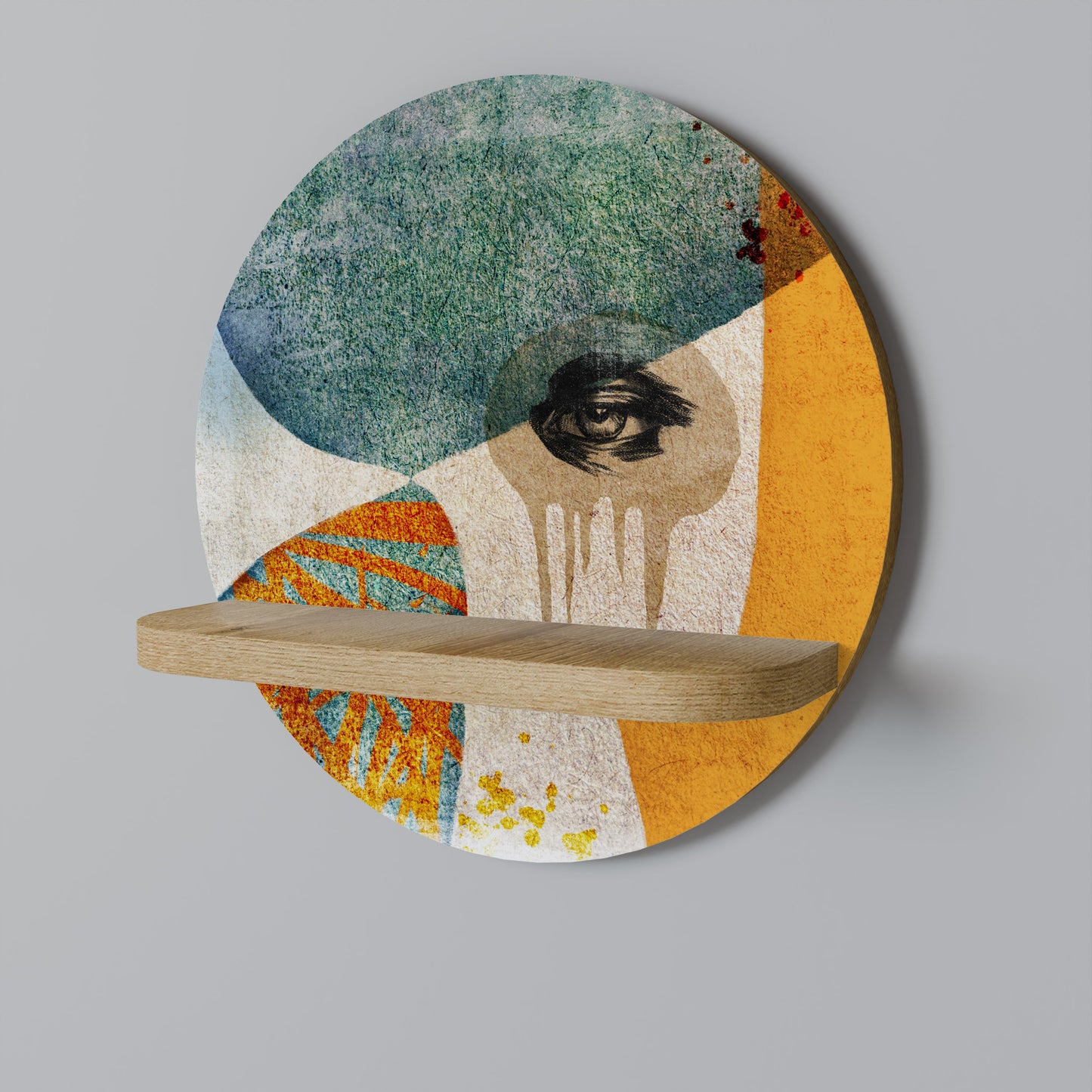 ABSTRACT FACES Mensola Rotonda Decorativa in Effetto Rovere