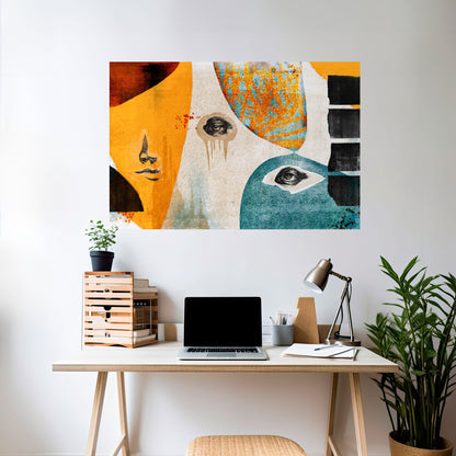 ABSTRACT FACES Peel and Stick Horizontal Poster