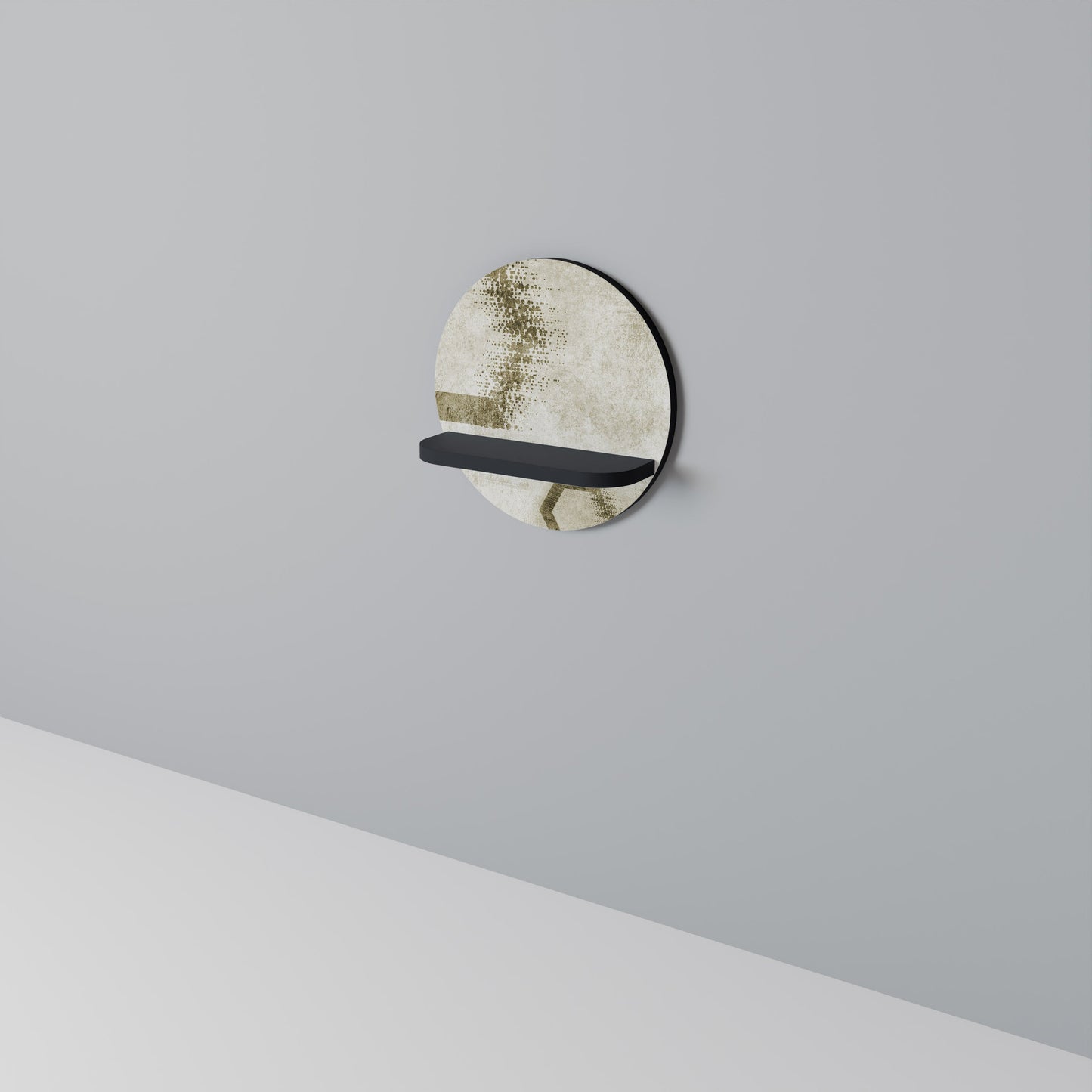 HEXAGONAL SHAPES Round Art Shelf In Black Finish