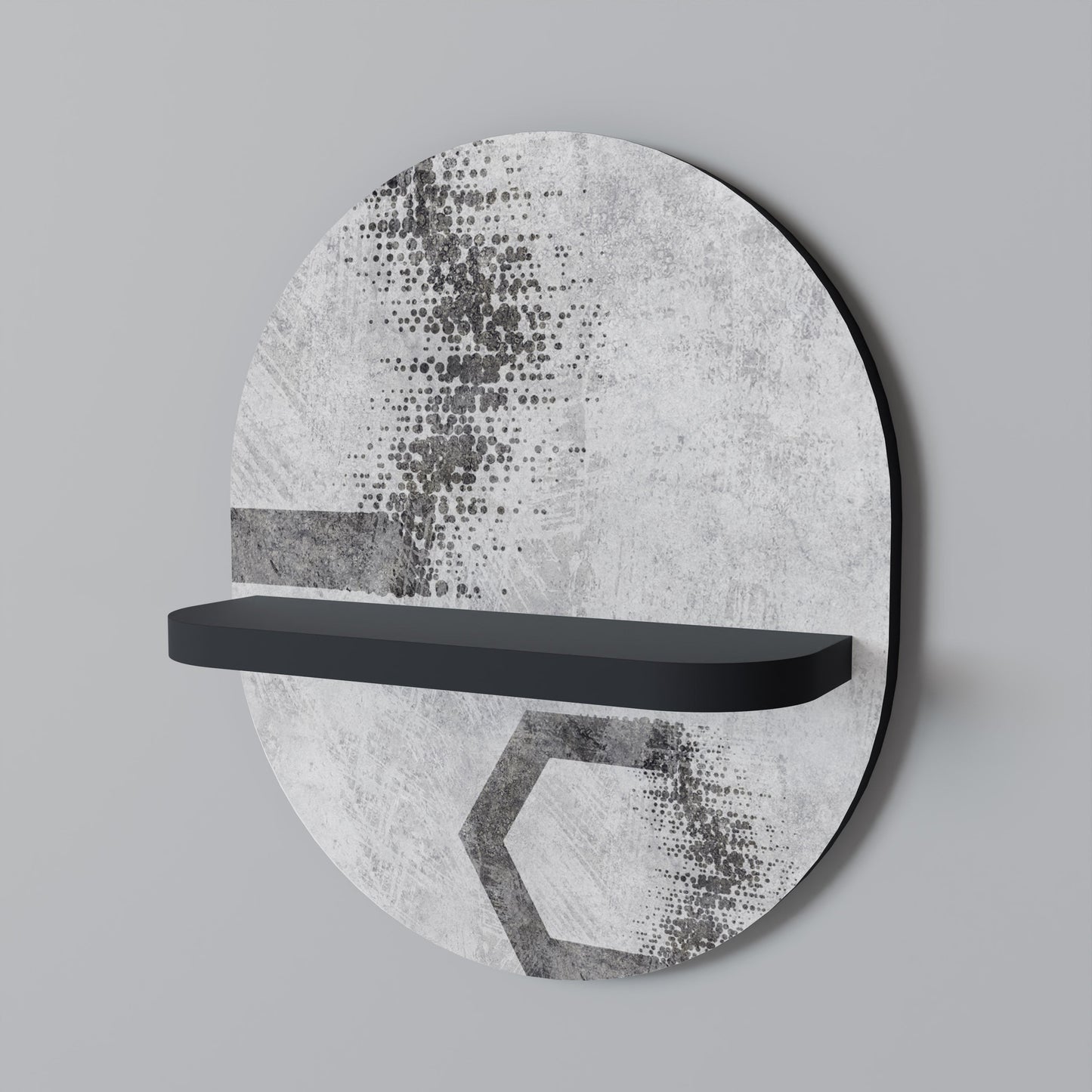 HEXAGONAL FIGURES Oval Art Shelf In Black Finish