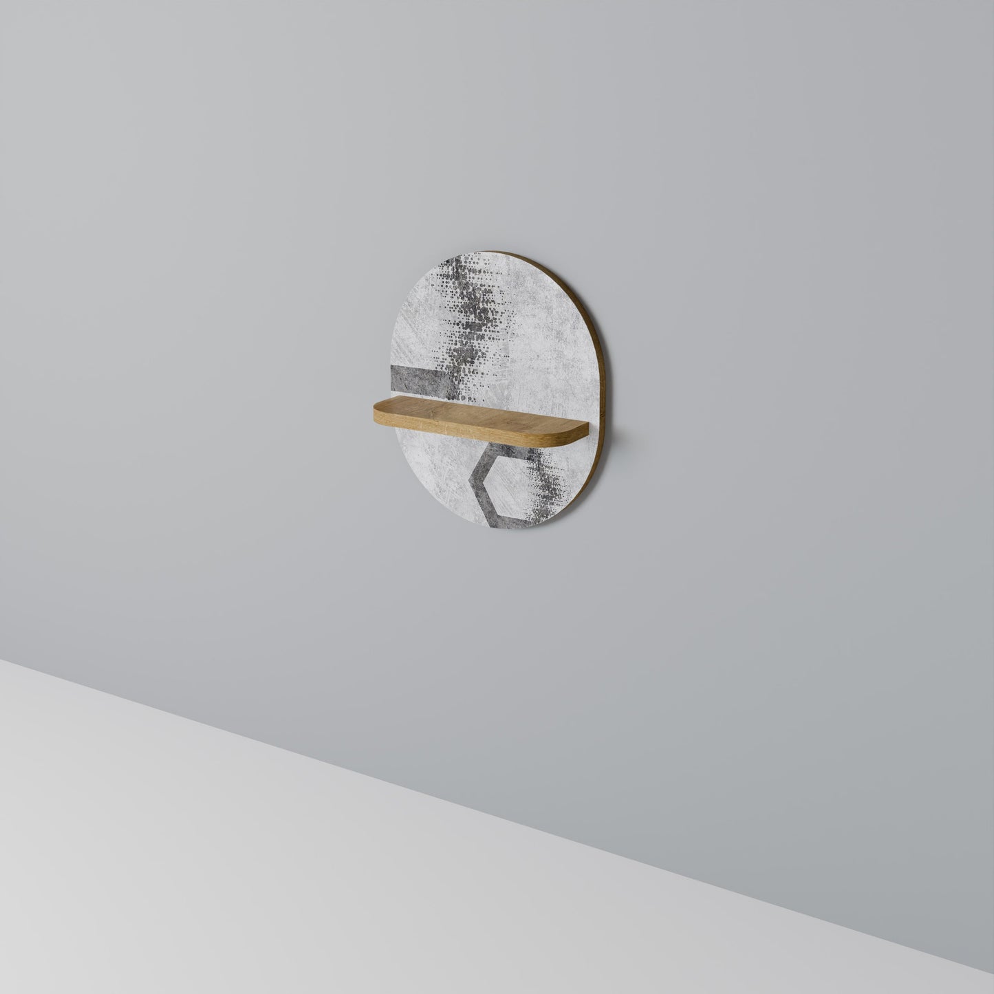 HEXAGONAL FIGURES Oval Art Shelf In Oak Effect