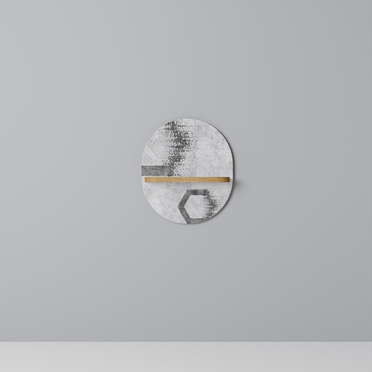 HEXAGONAL FIGURES Oval Art Shelf In Oak Effect