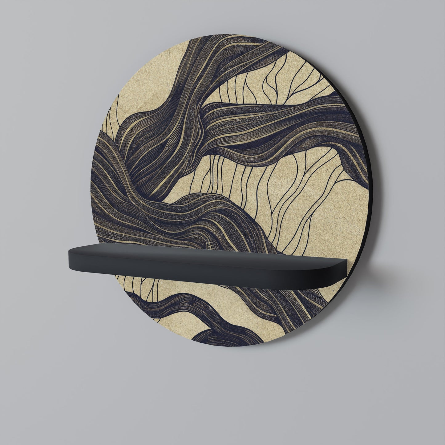 UNIFIED FRAGMENTS Round Art Shelf In Black Finish