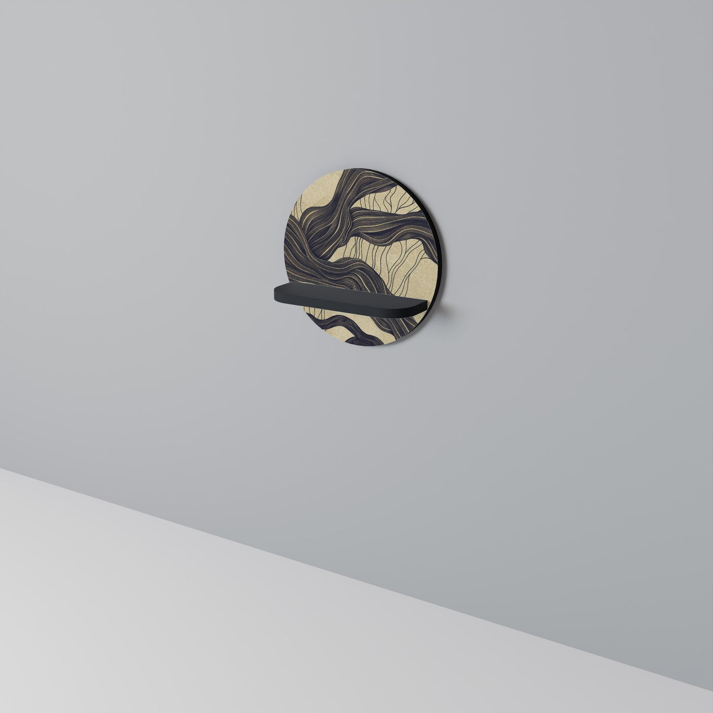 UNIFIED FRAGMENTS Round Art Shelf In Black Finish