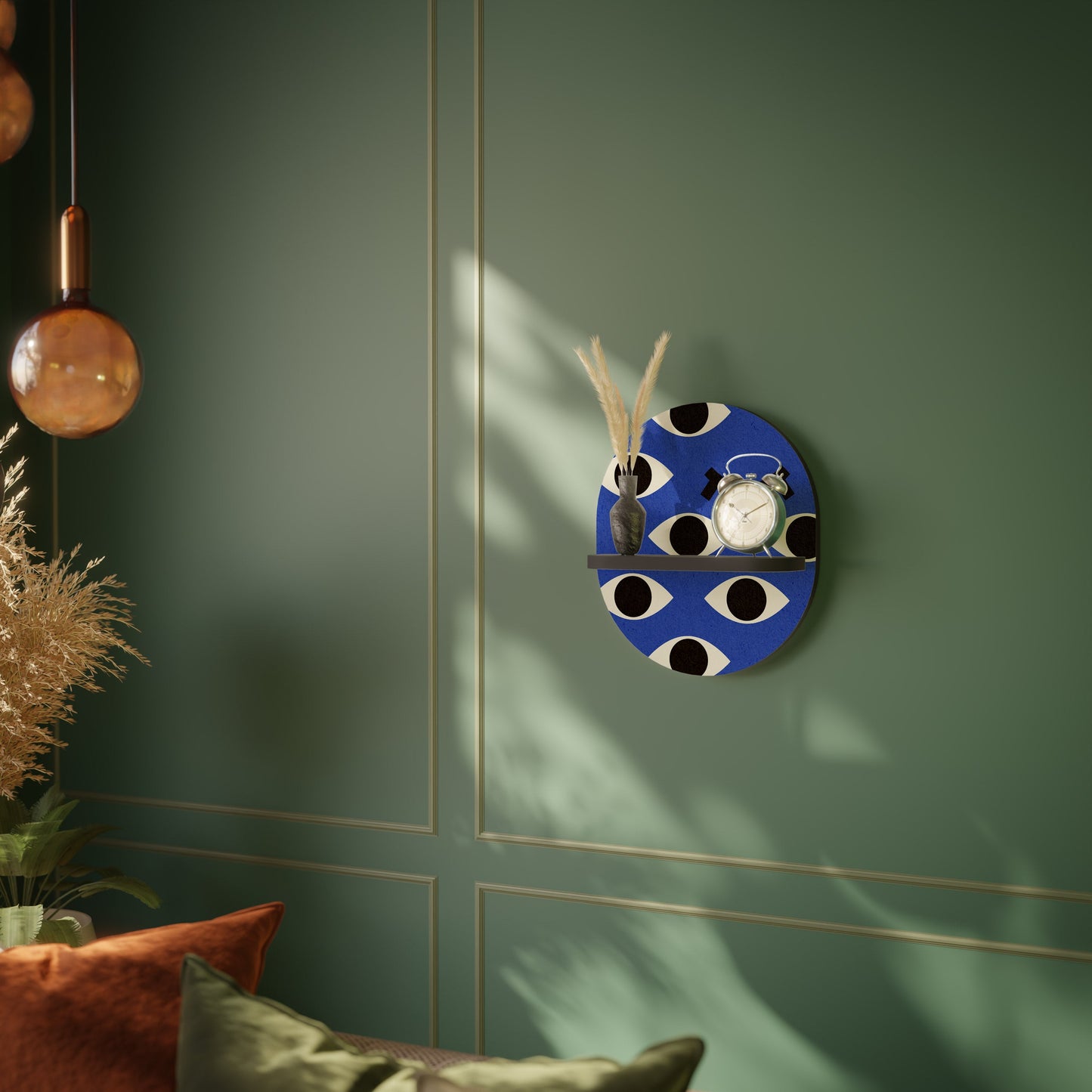 GEOMETRIC EYES Oval Art Shelf In Black Finish