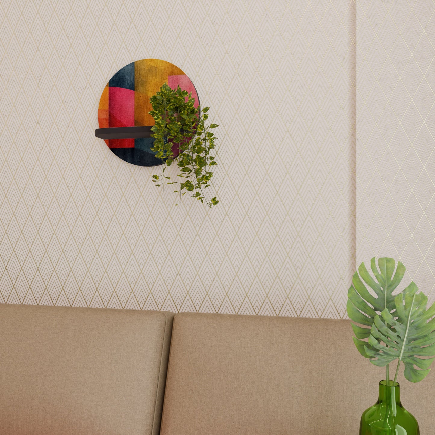 COLORFUL SOUNDS Round Art Shelf In Black Finish