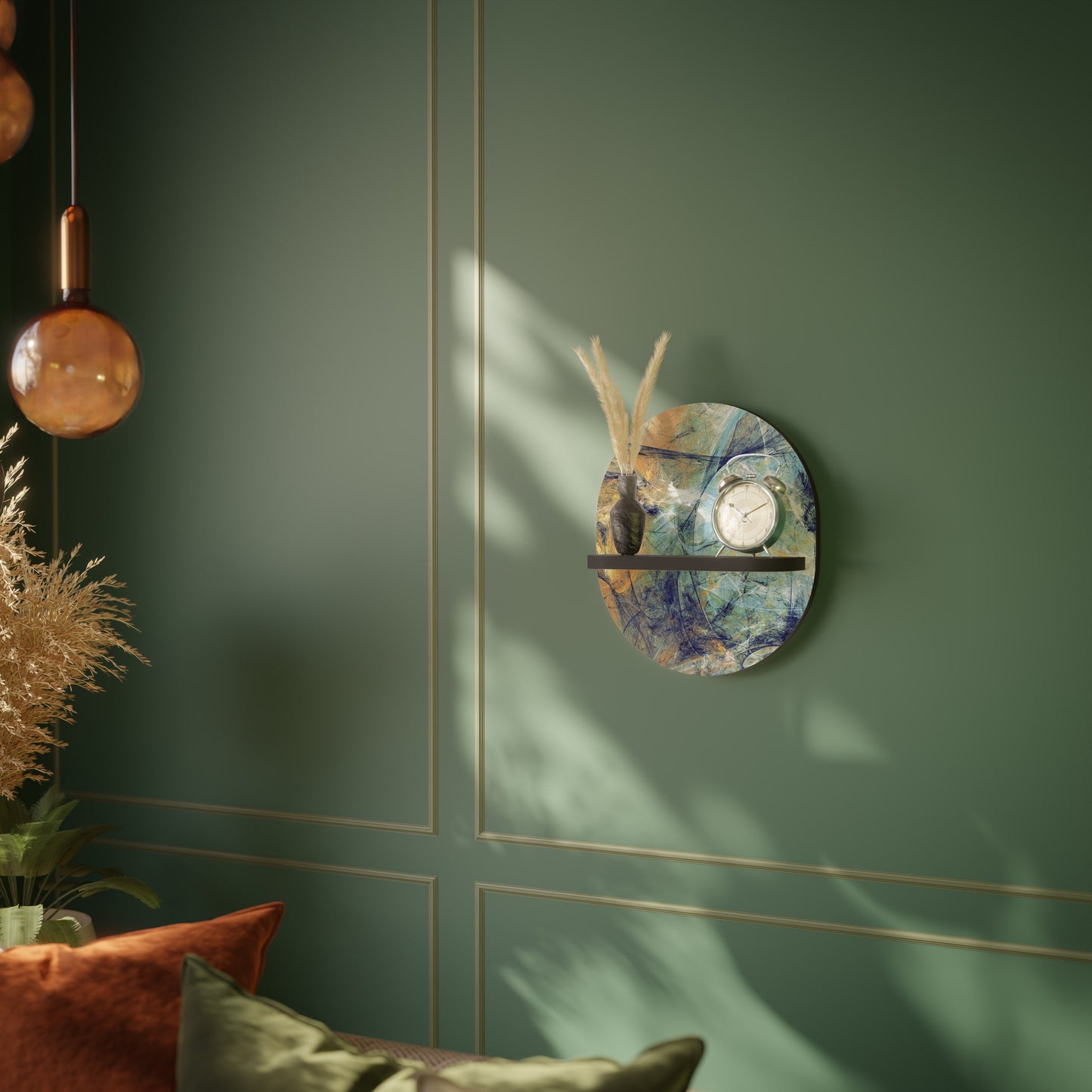 ABSTRACT THOUGHTS Oval Art Shelf In Black Finish