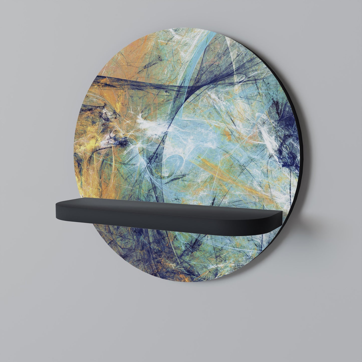 ABSTRACT THOUGHTS Round Art Shelf In Black Finish