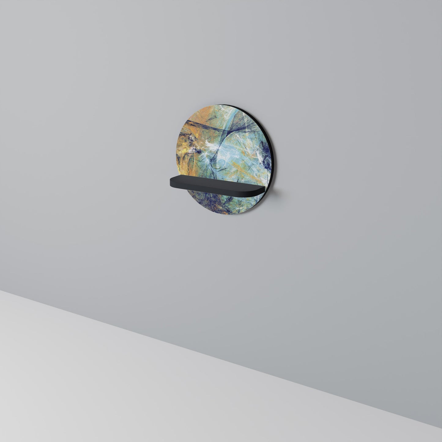 ABSTRACT THOUGHTS Round Art Shelf In Black Finish