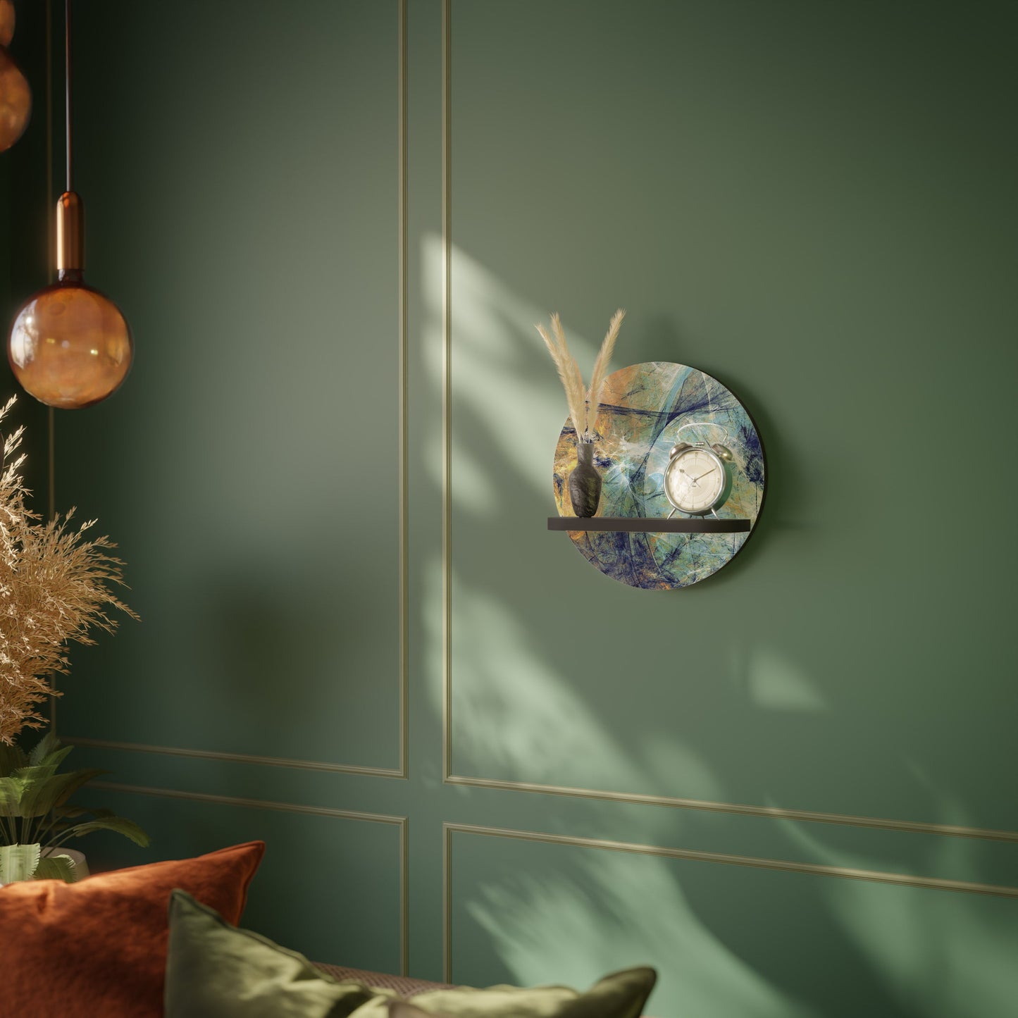 ABSTRACT THOUGHTS Round Art Shelf In Black Finish