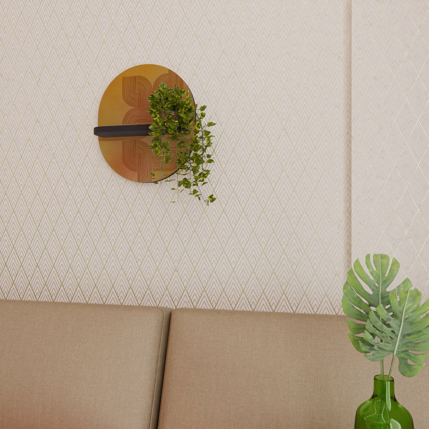 STRENGTHENING RELATION Oval Art Shelf In Black Finish