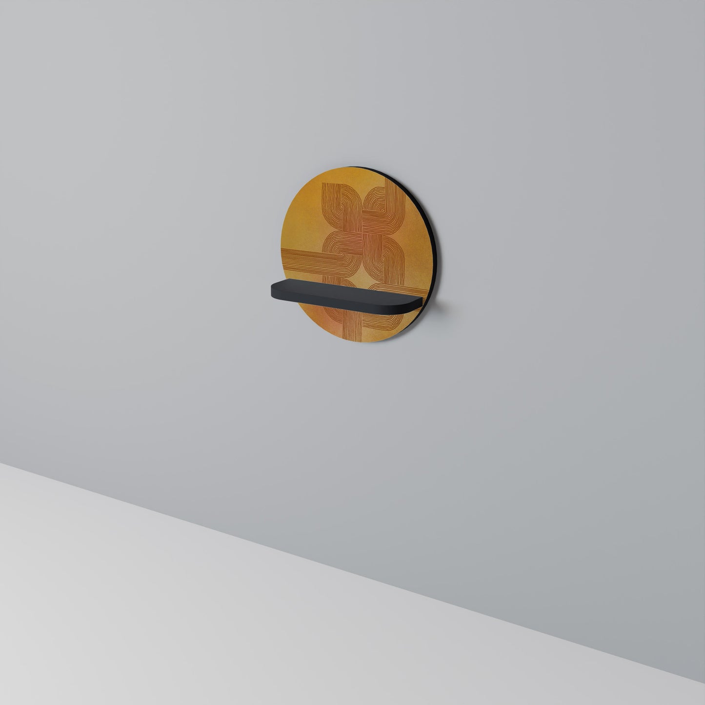 STRENGTHENING RELATION Round Art Shelf In Black Finish