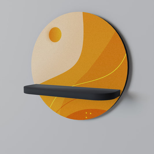 ORANGE ARRANGEMENT Round Art Shelf In Black Finish