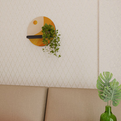 ORANGE ARRANGEMENT Round Art Shelf In Black Finish