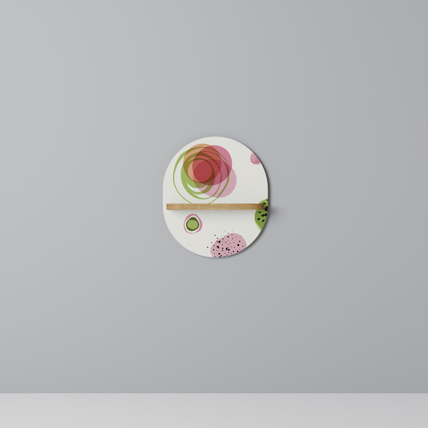 COLORFUL COSMOS Oval Art Shelf In Oak Effect