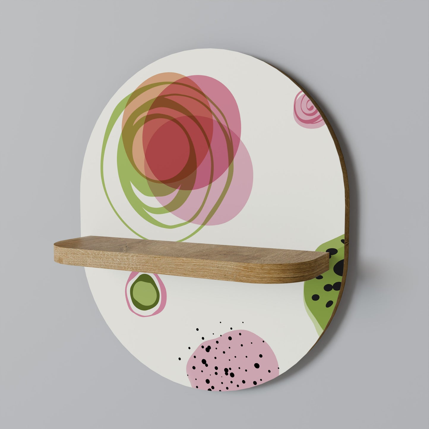 COLORFUL COSMOS Oval Art Shelf In Oak Effect