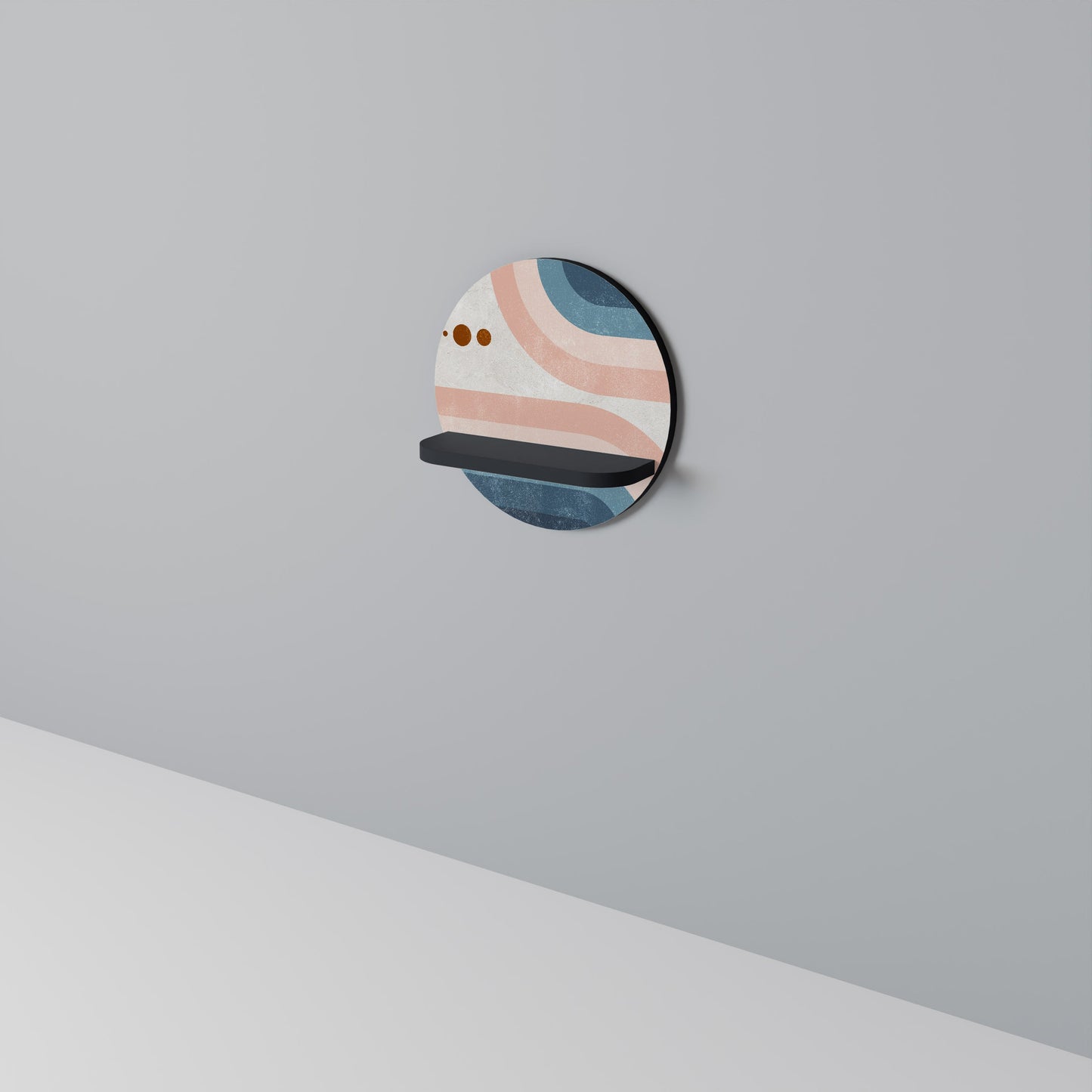 TWO HALVES Round Art Shelf In Black Finish