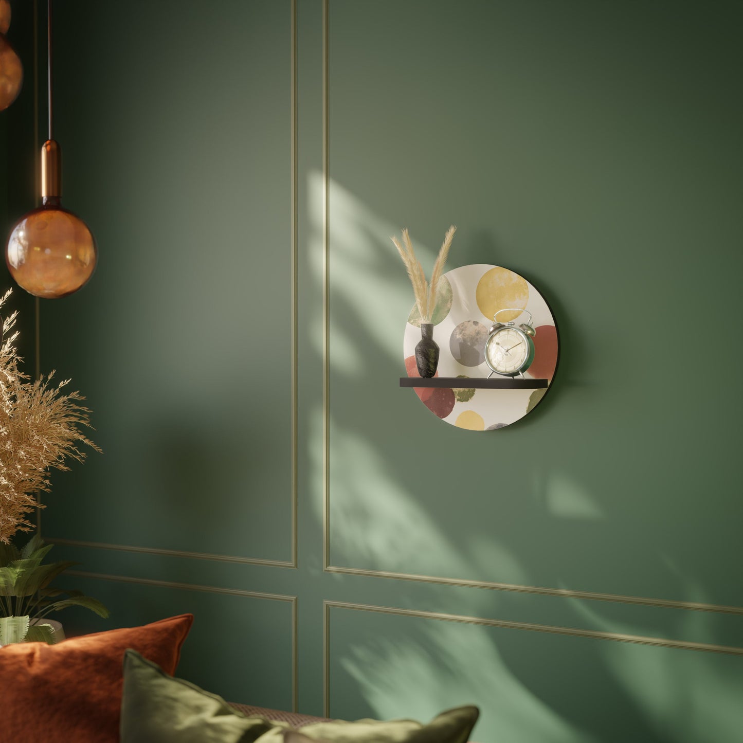 FLEETING HAPPINESS Round Art Shelf In Black Finish