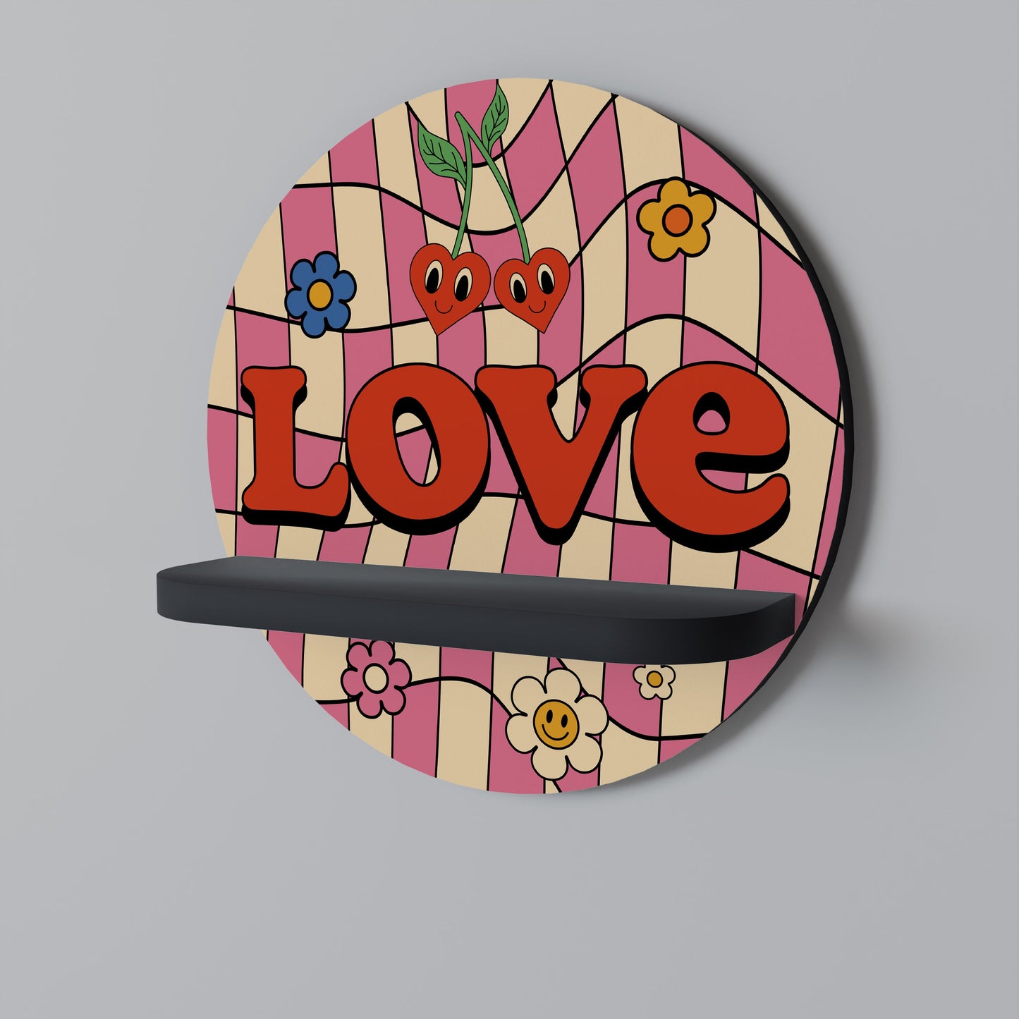 ROCKING LOVE Round Art Shelf In Black Finish