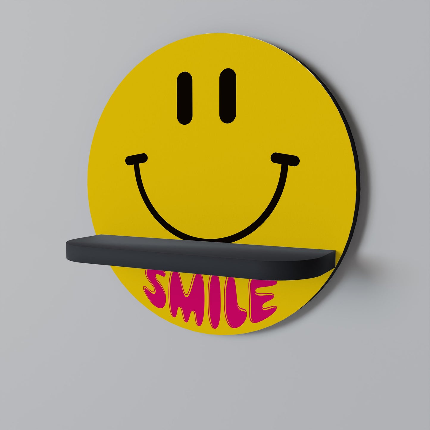 KEEP SMILING Round Art Shelf In Black Finish