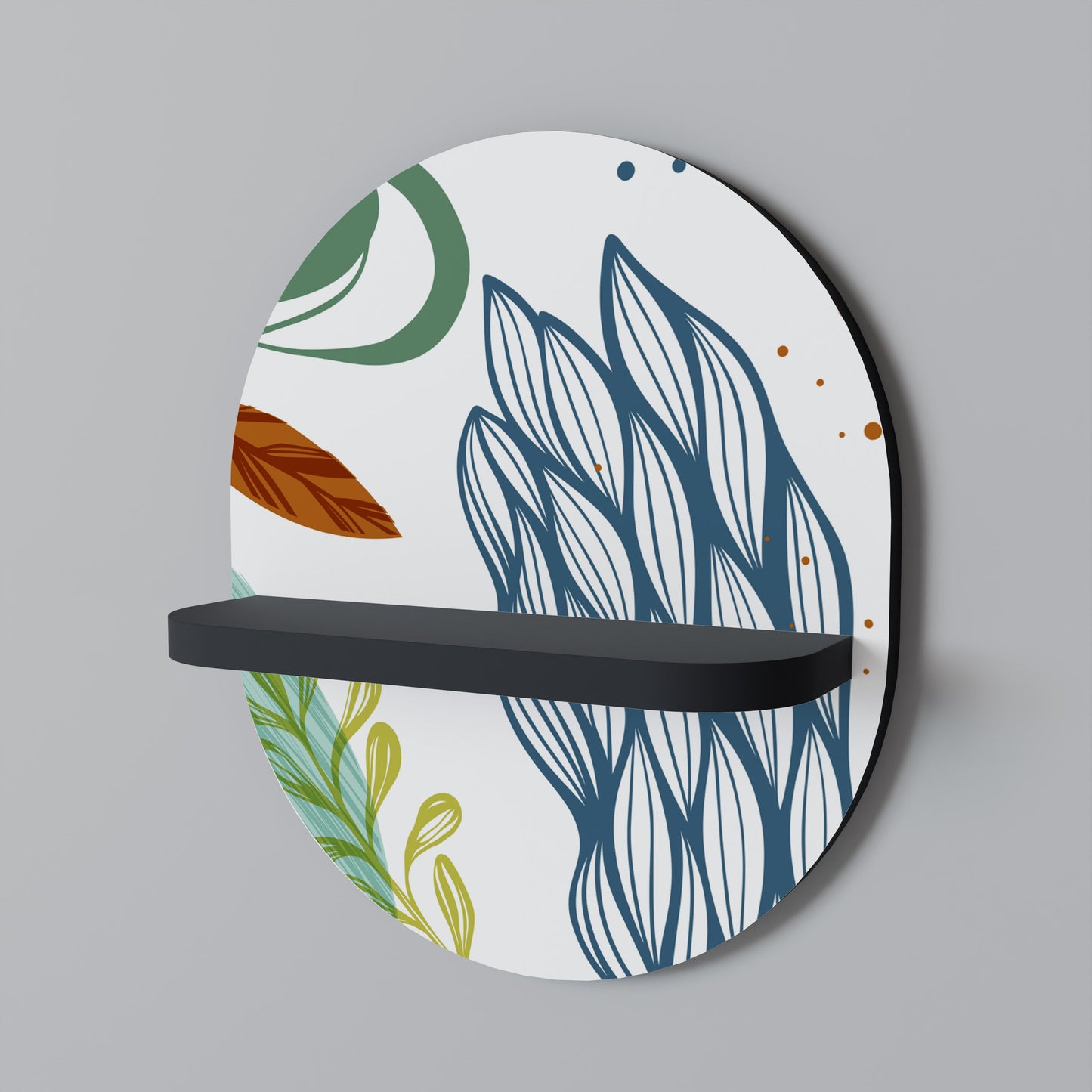 BOTANICAL HURRICANE Oval Art Shelf In Black Finish