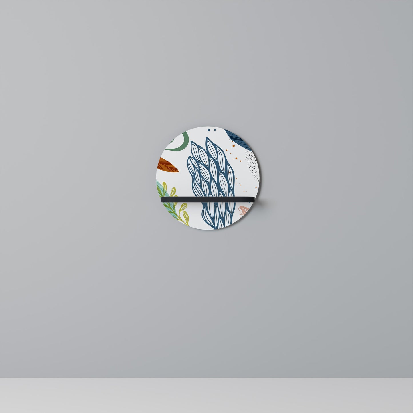 BOTANICAL HURRICANE Round Art Shelf In Black Finish