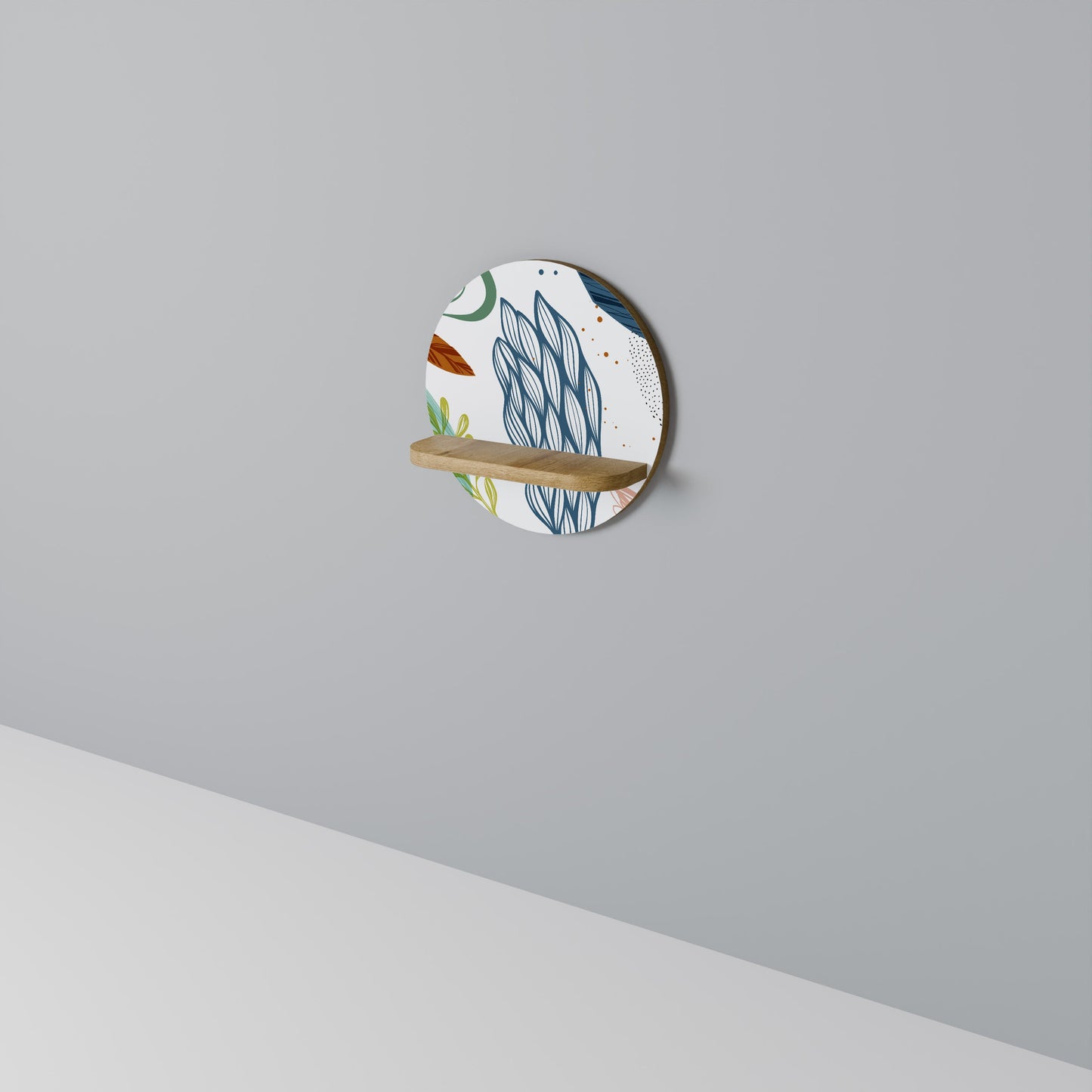 BOTANICAL HURRICANE Round Art Shelf In Oak Effect