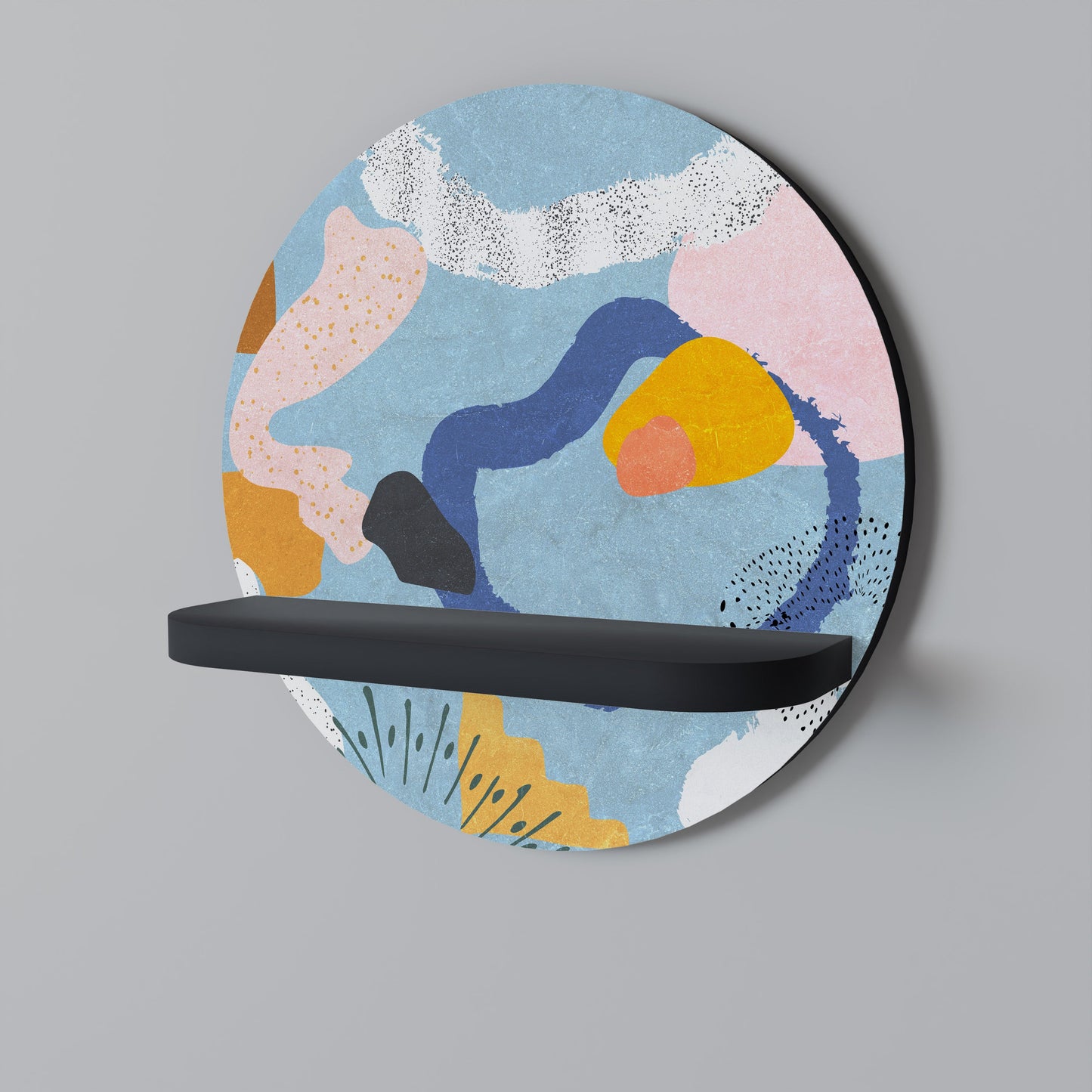 DREAMY SWIRLS Round Art Shelf In Black Finish