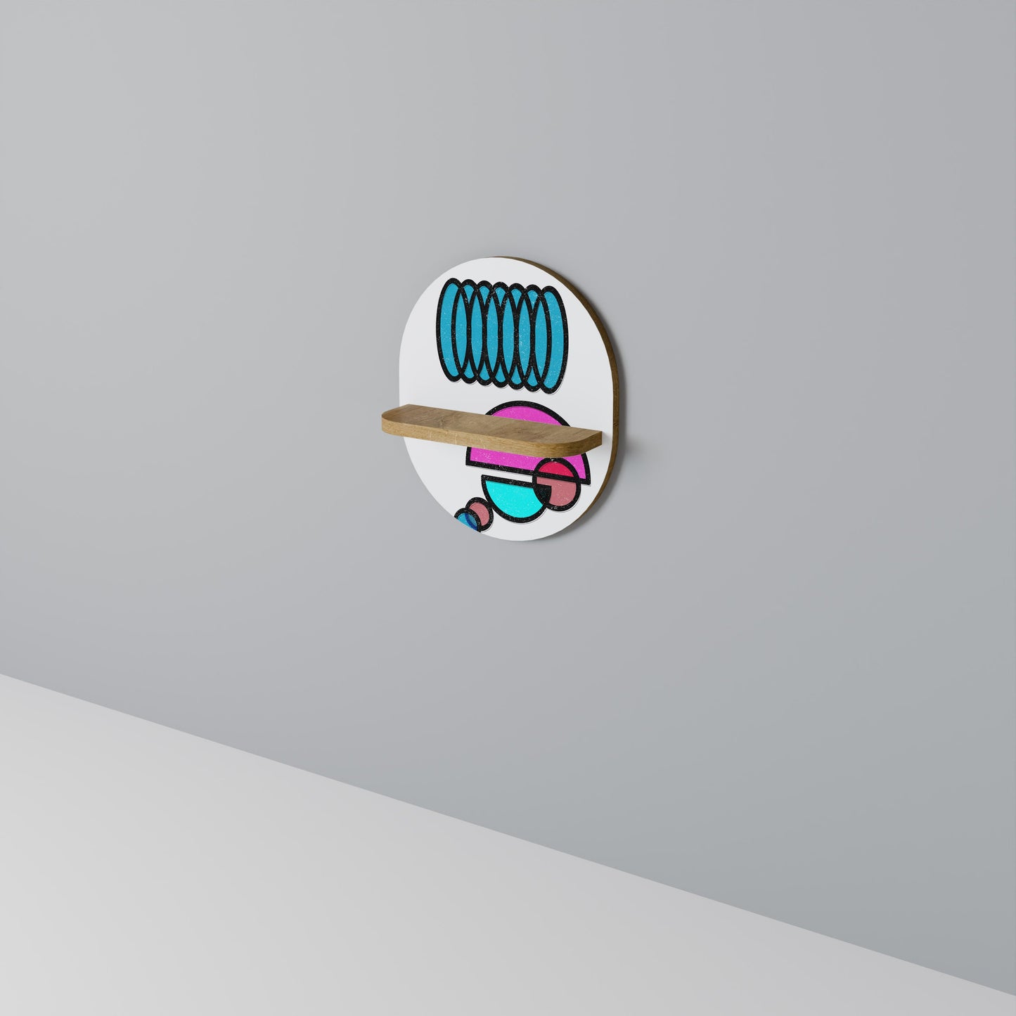 GEOMETRIC RHAPSODY Oval Art Shelf In Oak Effect