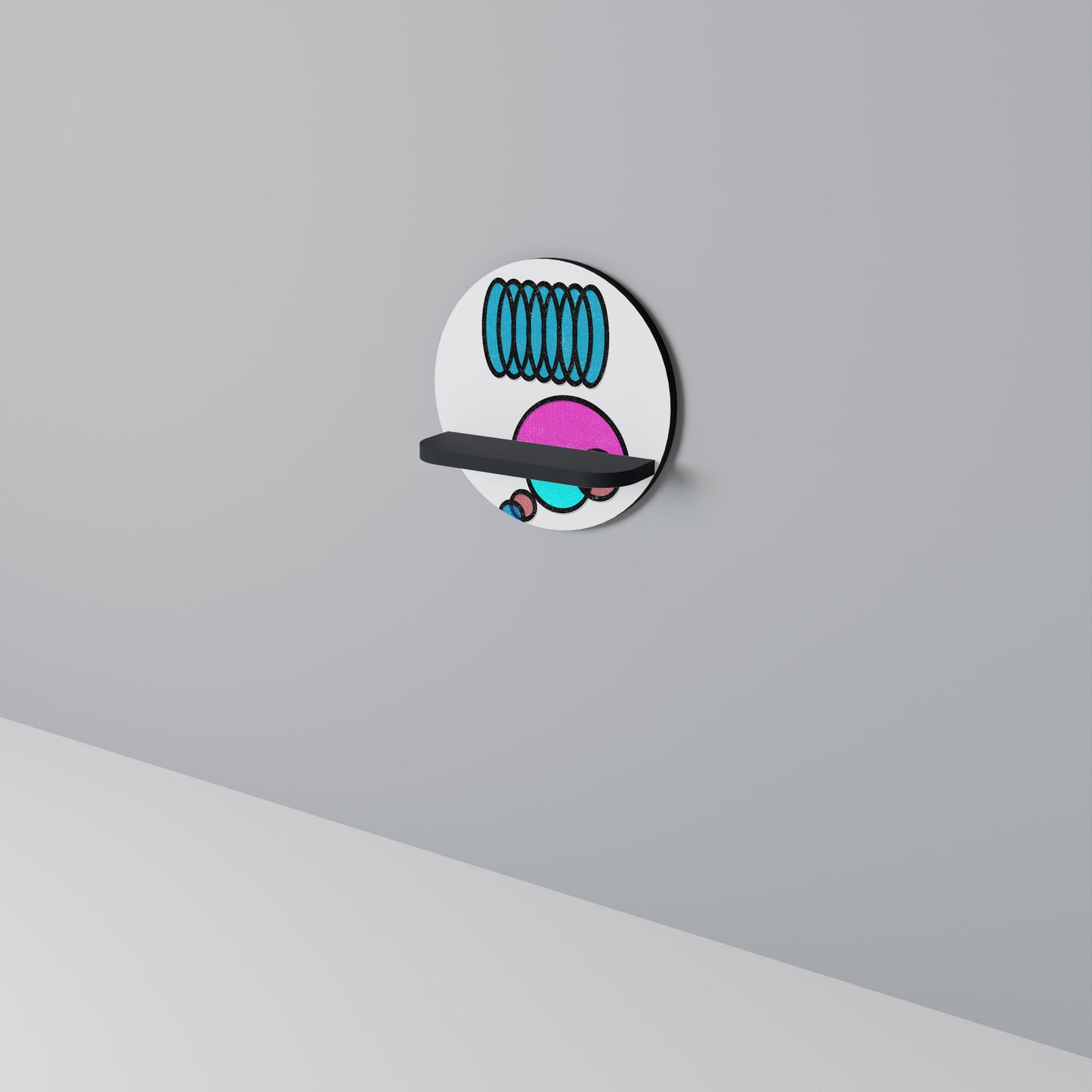 GEOMETRIC RHAPSODY Round Art Shelf In Black Finish