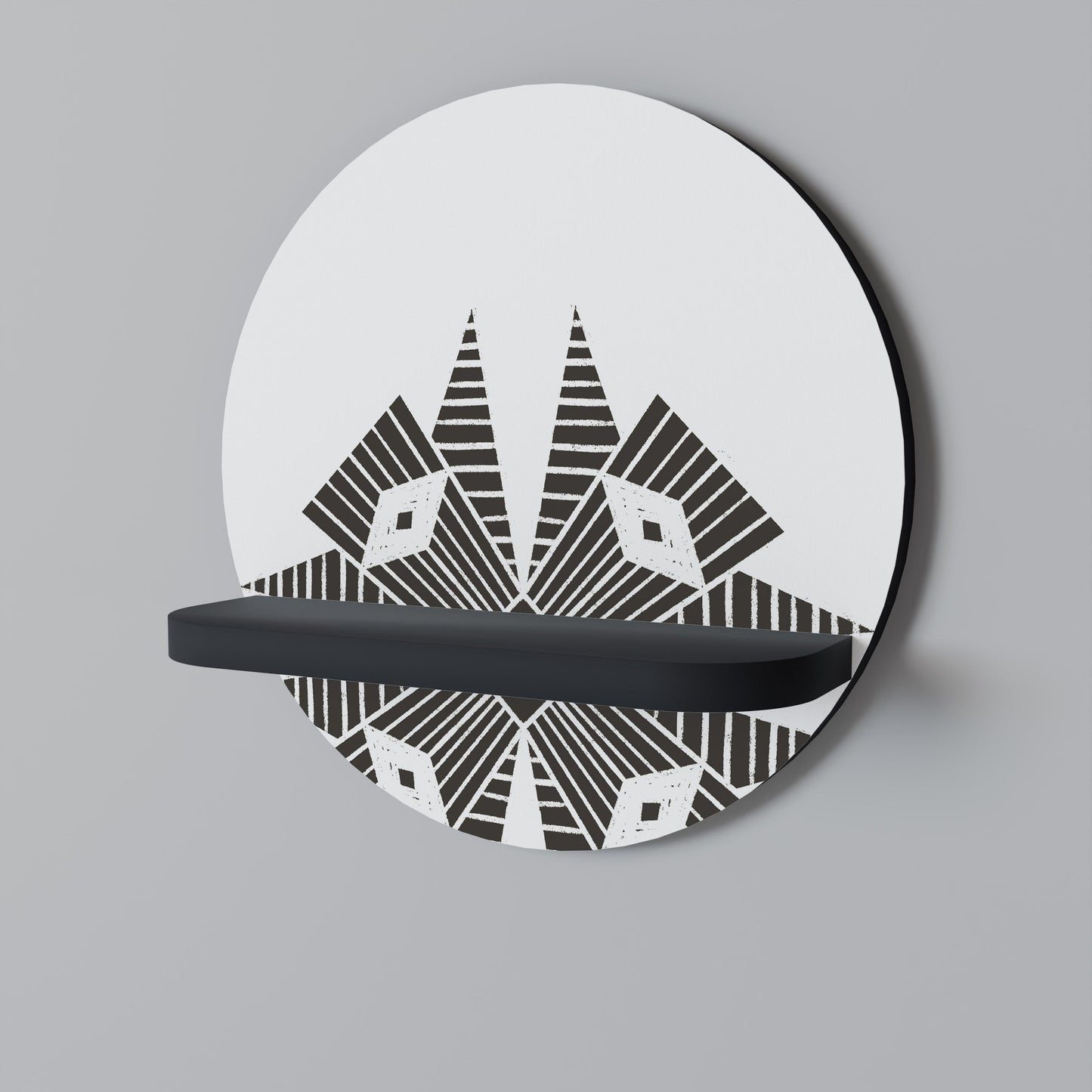 MONOCHROME NEXUS Round Art Shelf In Black Finish