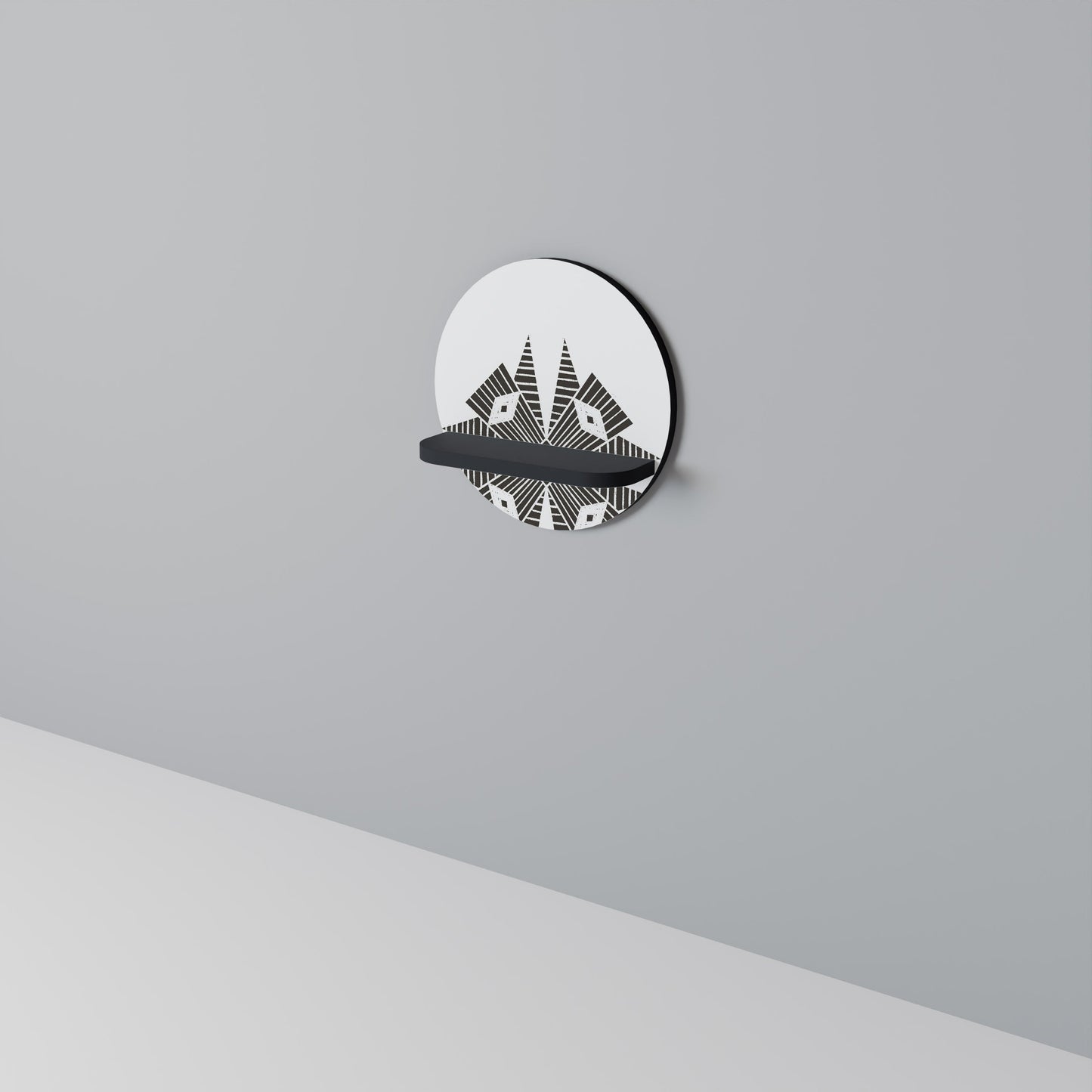 MONOCHROME NEXUS Round Art Shelf In Black Finish