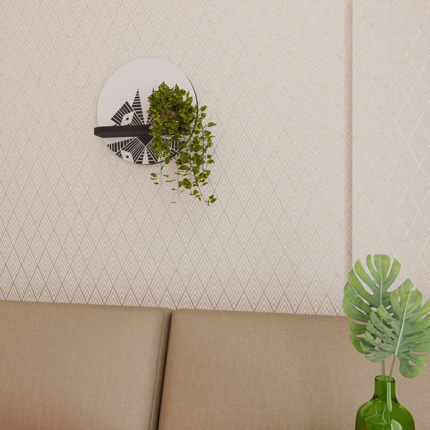 MONOCHROME NEXUS Round Art Shelf In Black Finish